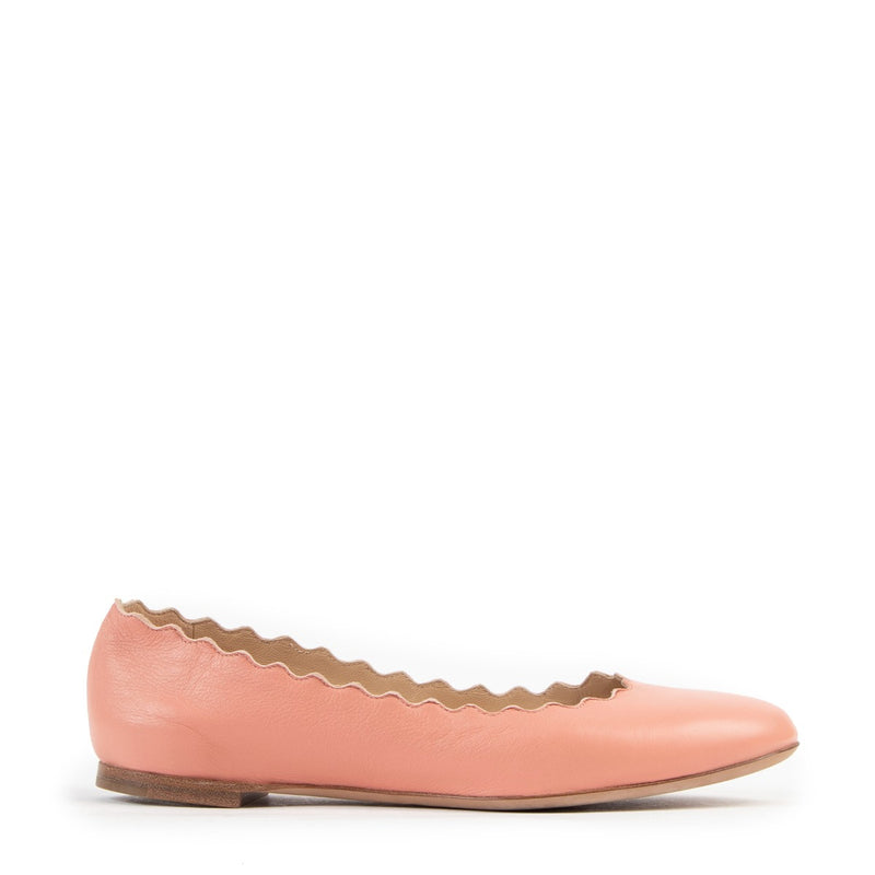 Chloé Salmon Pink Scallop Trim Leather Flats
