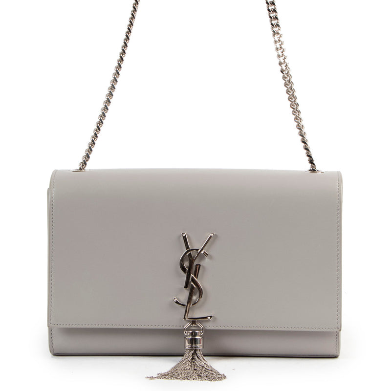 Saint Laurent Grey Smooth Calfskin Medium Kate Tassel Crossbody for the best price at Labellov secondhand luxury in Antwerp Belgium