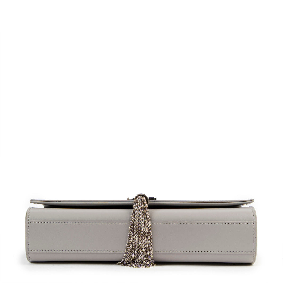 Sac bandoulière Saint Laurent Kate Tassel moyen en cuir de veau lisse gris