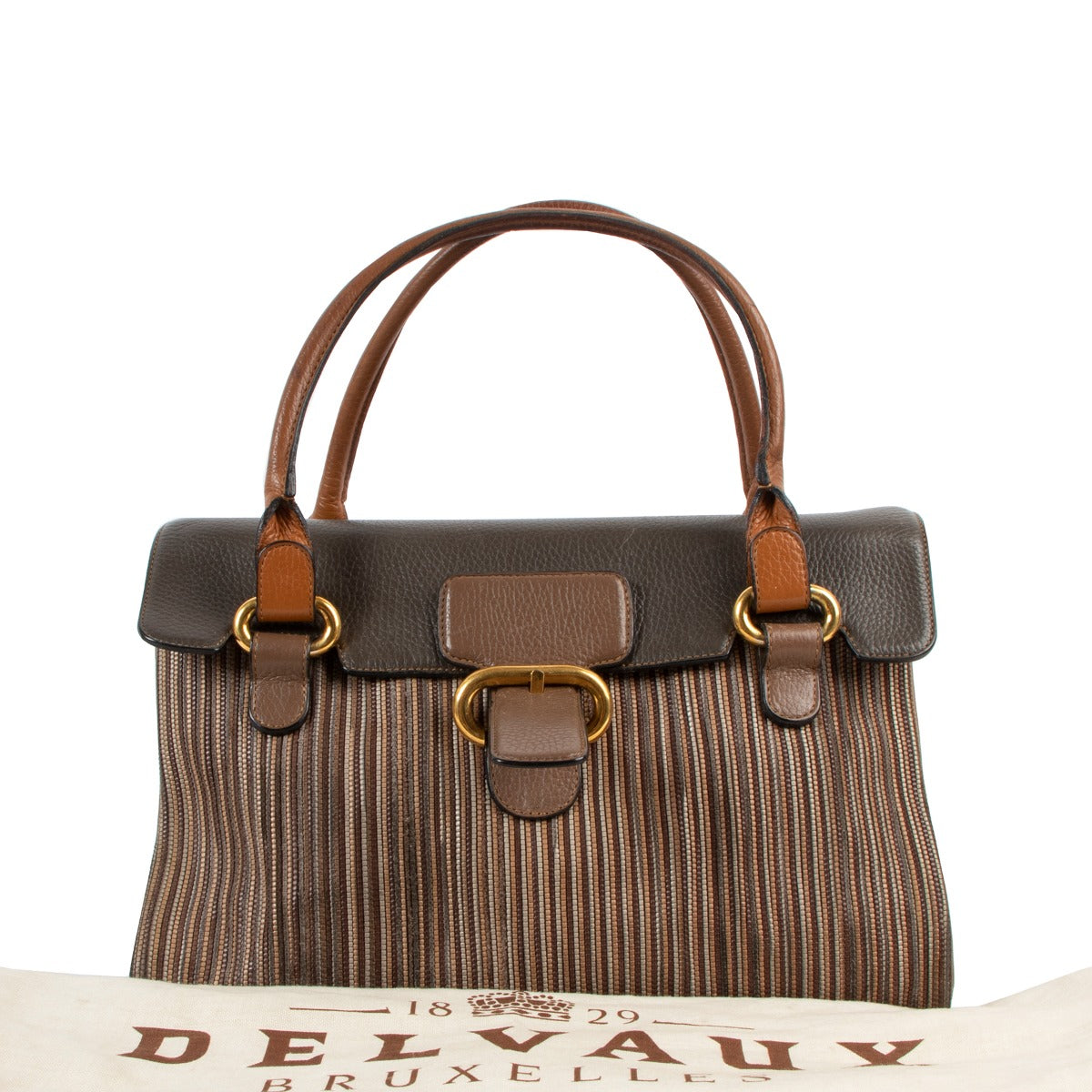 Delvaux Dark Taupe Toile de Cuir Top Handle Bag