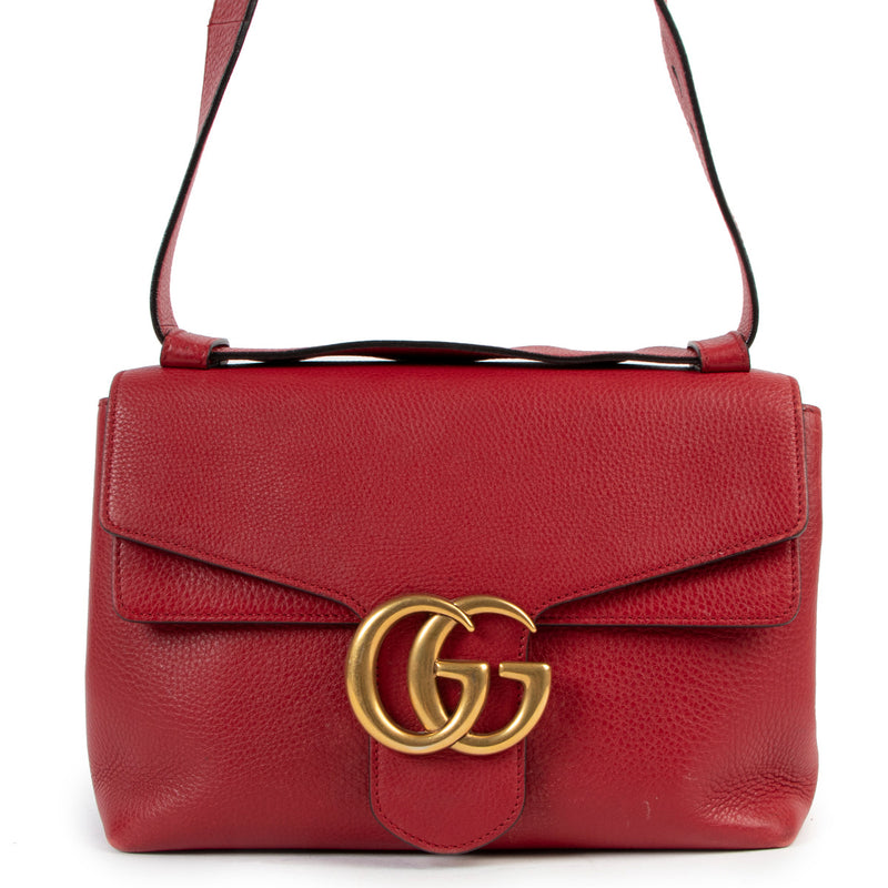 Gucci Red GG Marmont Large Shoulder Bag for the best price online at Labellov secondhand luxury in Antwerp