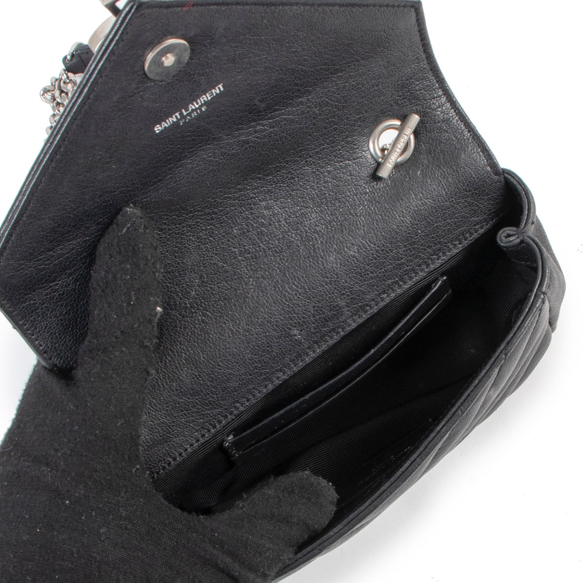 Buy online an authentic second hand Saint Laurent Black Sheepskin Mini College Flap Crossbody Bag in very good condition at Labellov in Antwerp.