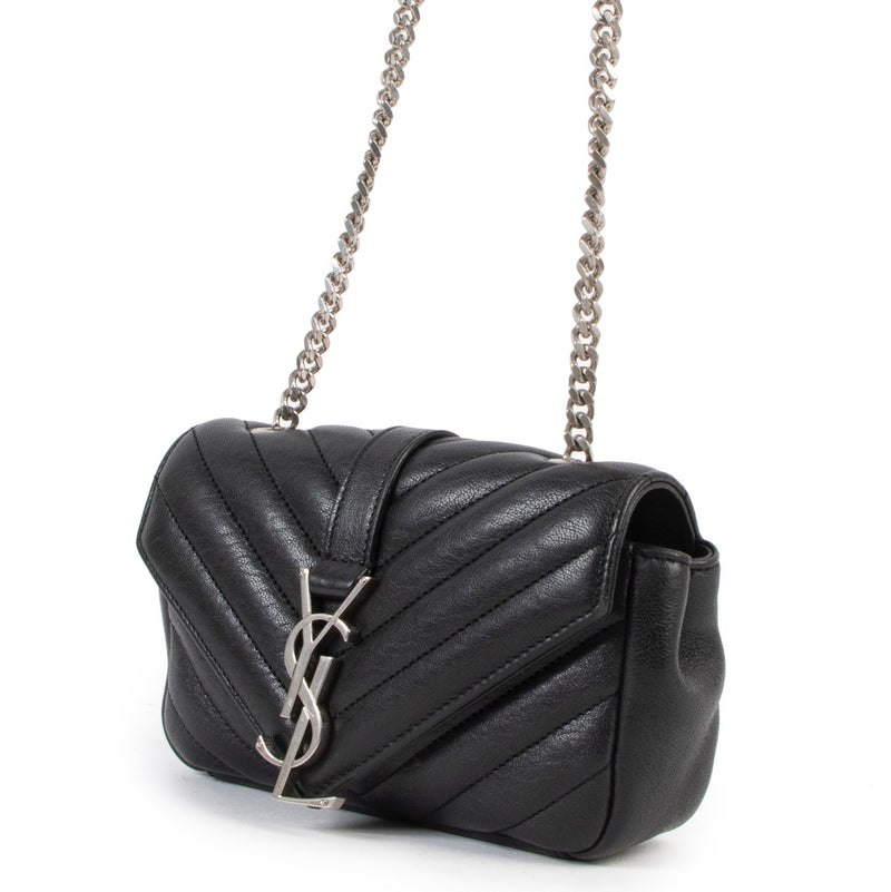 Buy online an authentic second hand Saint Laurent Black Sheepskin Mini College Flap Crossbody Bag in very good condition at Labellov in Antwerp.