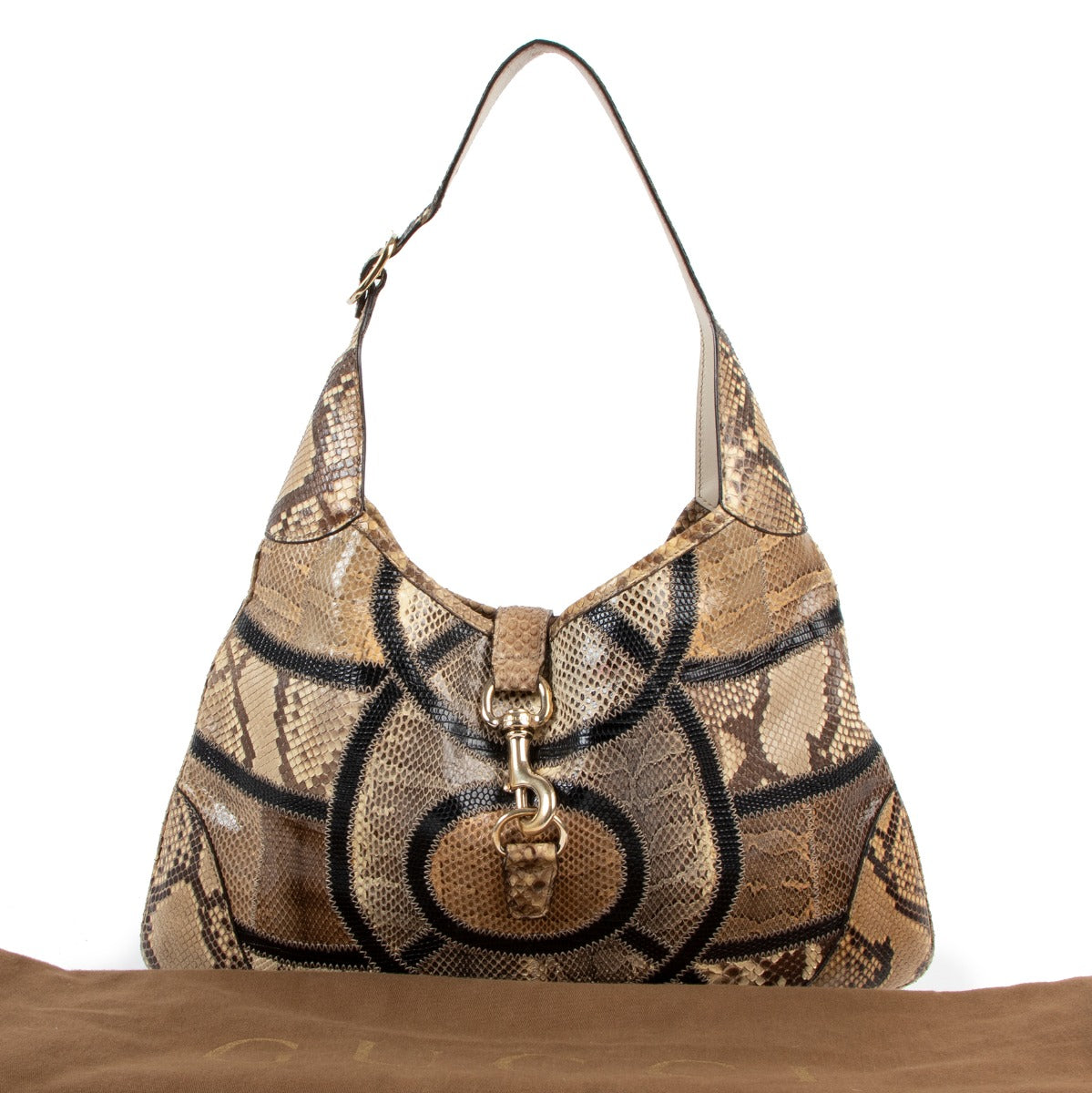 Gucci Jackie Beige Python Patchwork Shoulder Bag