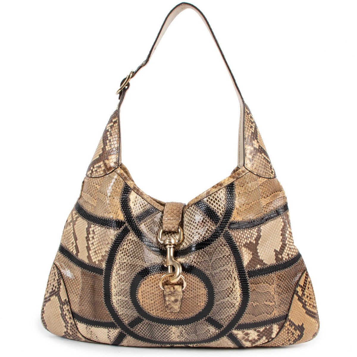 Gucci Jackie Beige Python Patchwork Shoulder Bag