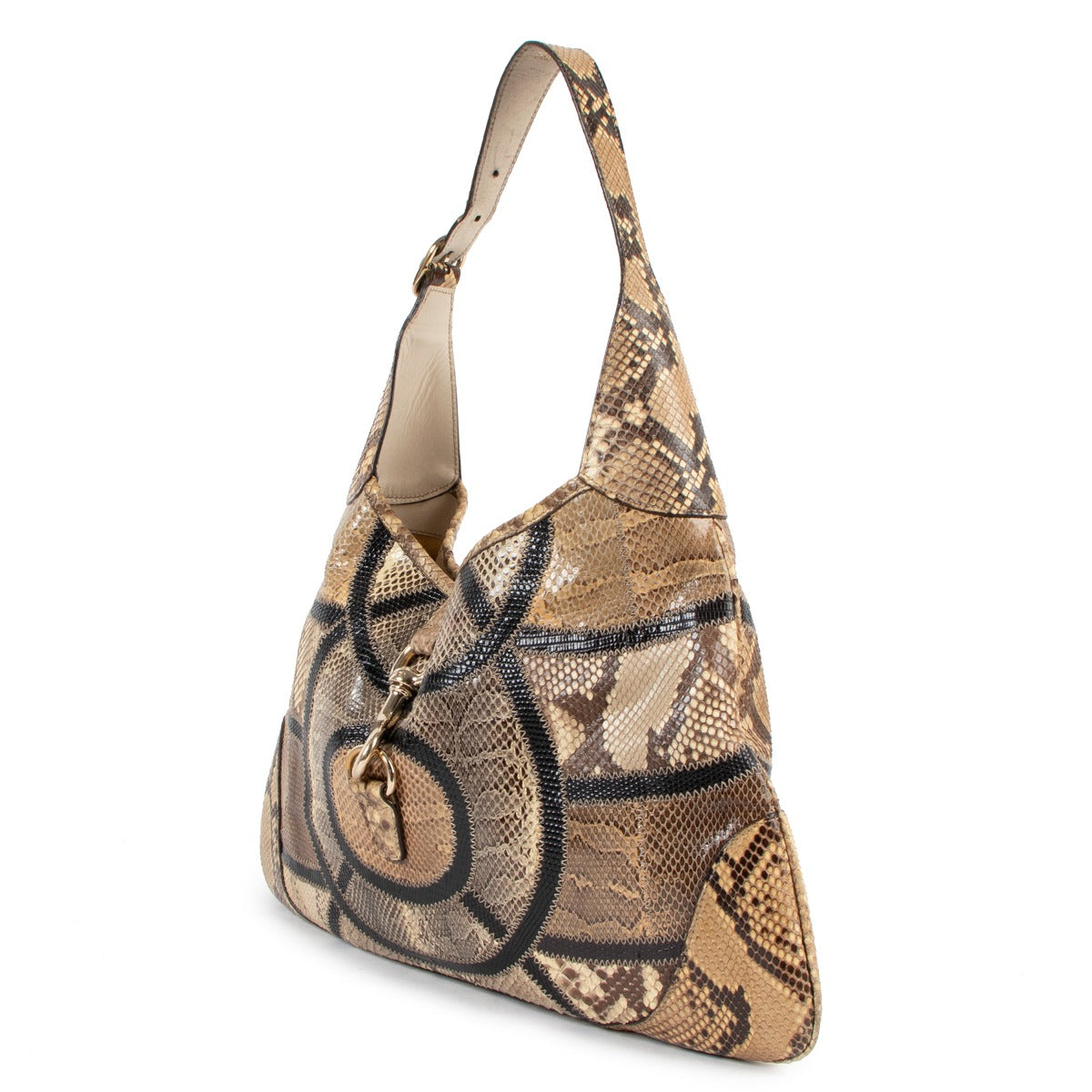 Gucci Jackie Beige Python Patchwork Shoulder Bag