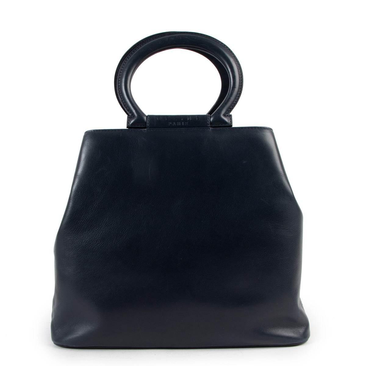 Celine Vintage Round Handle Dark Blue Leather Tote Bag