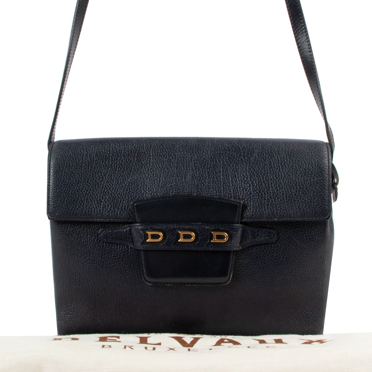 Buy online an authentiek second hand Delvaux dark blue Frimaire crossbody bag in preloved condition at Labellov in Antwerp.