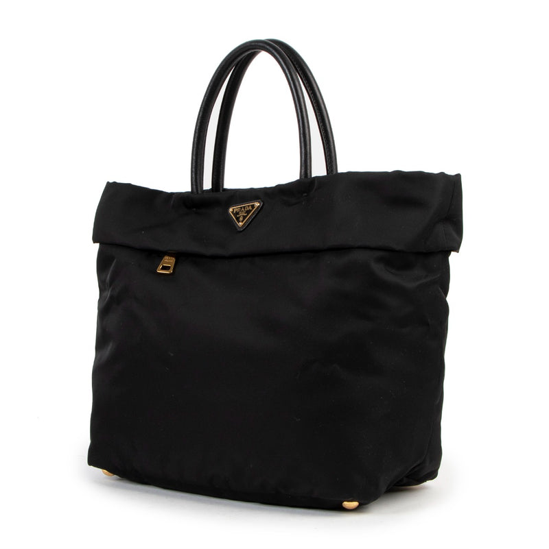 Prada BN2531 Tessuto Black Nylon Front Pocket Convertible Shopping Tote Bag