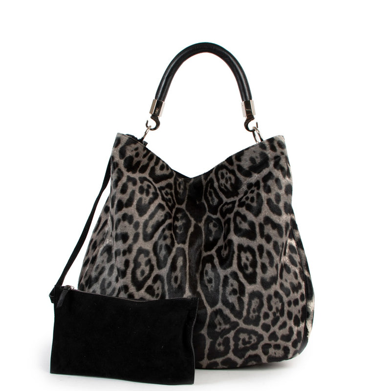 Yves Saint Laurent Grey Leopard Print Roady Large Shoulder bag