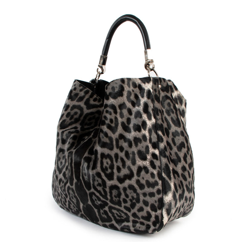 Yves Saint Laurent Grey Leopard Print Roady Large Shoulder bag