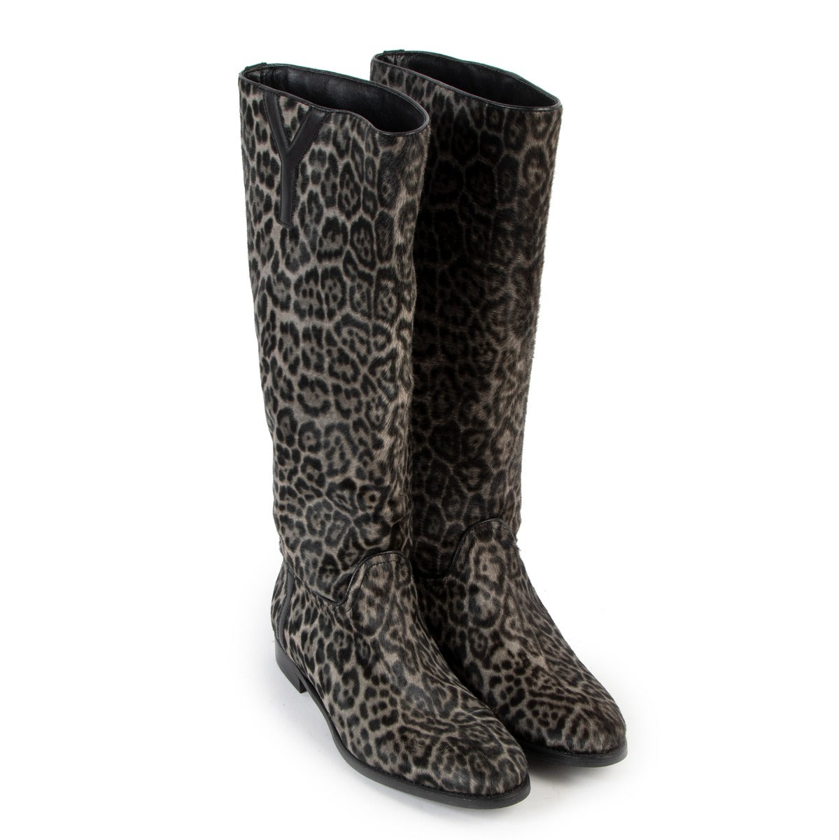 Yves Saint Laurent Leopard Grey Flat Boots