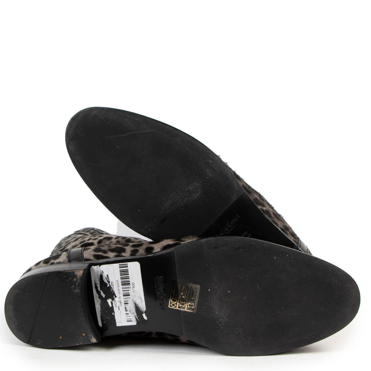 Yves Saint Laurent Leopard Grey Flat Boots