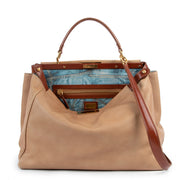 Fendi Beige Peekaboo Large Denim Jeans Print Handbag