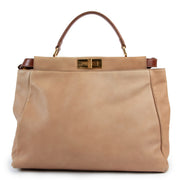 Fendi Beige Peekaboo Large Denim Jeans Print Handbag