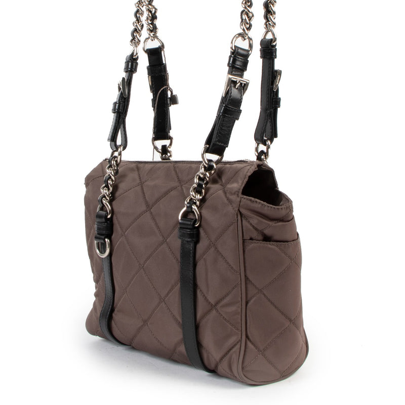 Prada Grey Quilted Tessuto Shoulder Bag