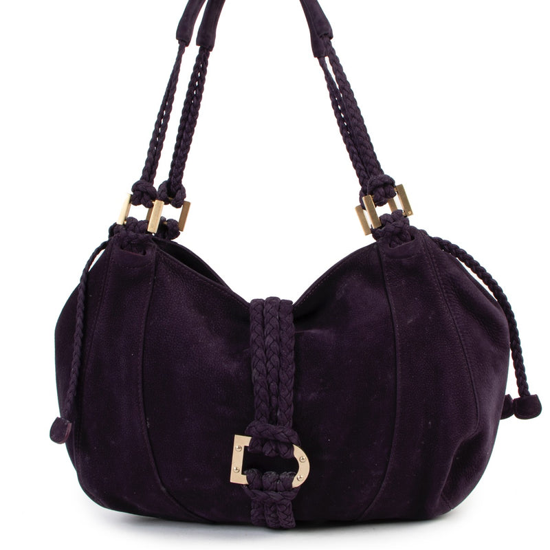 Buy authentic second hand Delvaux Purple Suede Eugene Shoulder Bag in good condition at Labellov in Antwerp.