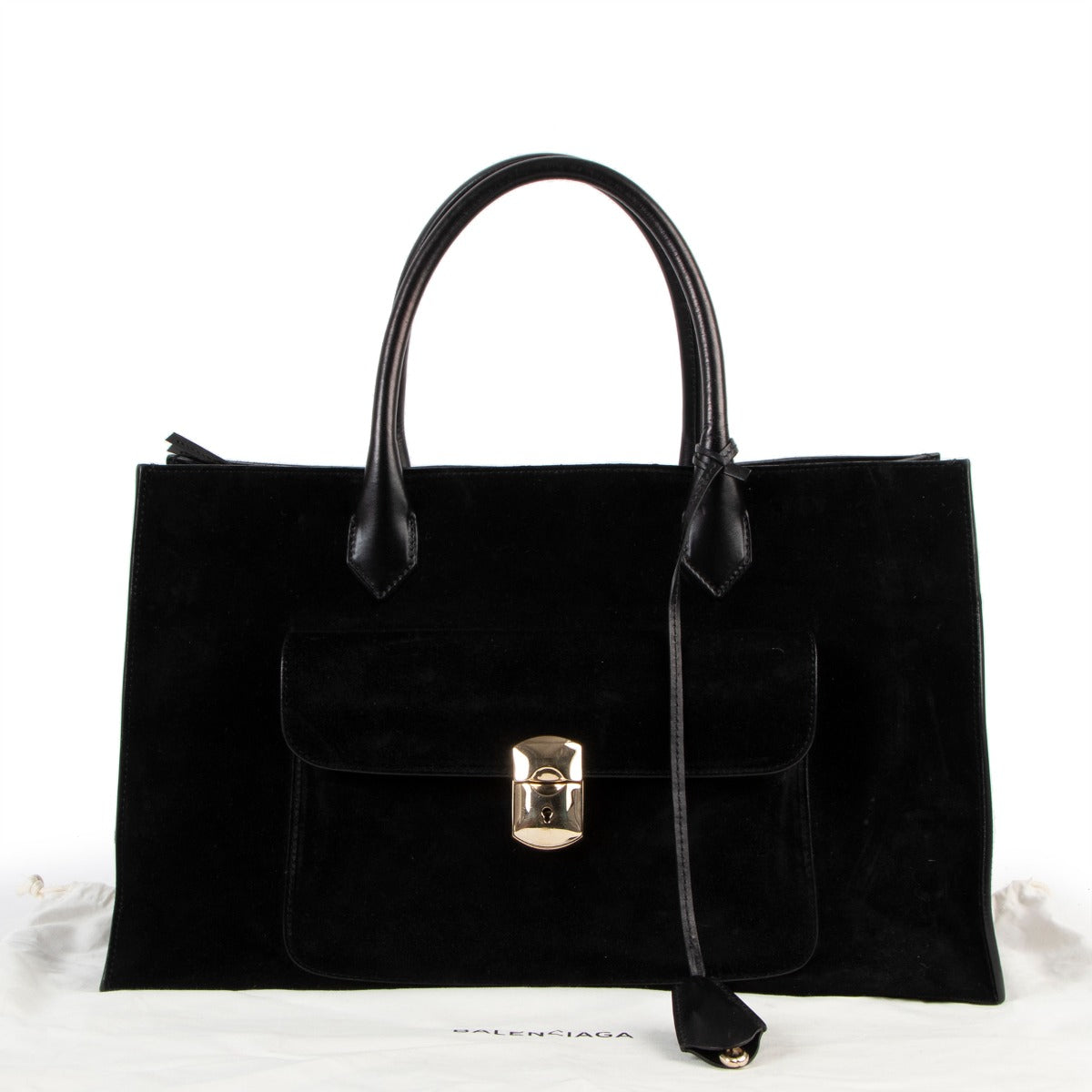 Balenciaga Black Suede Padlock Work S Handbag