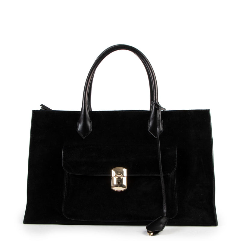 Balenciaga Black Suede Padlock Work S Handbag