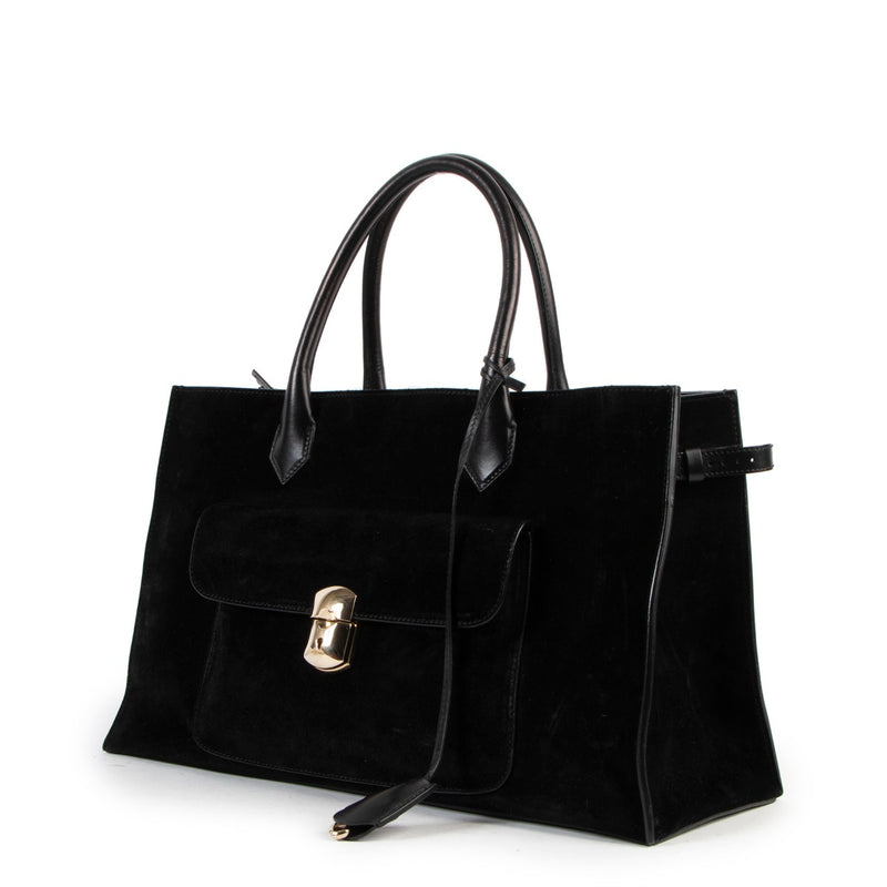 Balenciaga Black Suede Padlock Work S Handbag