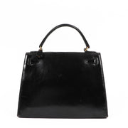 Hermès Vintage Kelly 28 Black Patent Leather Gold Hareware