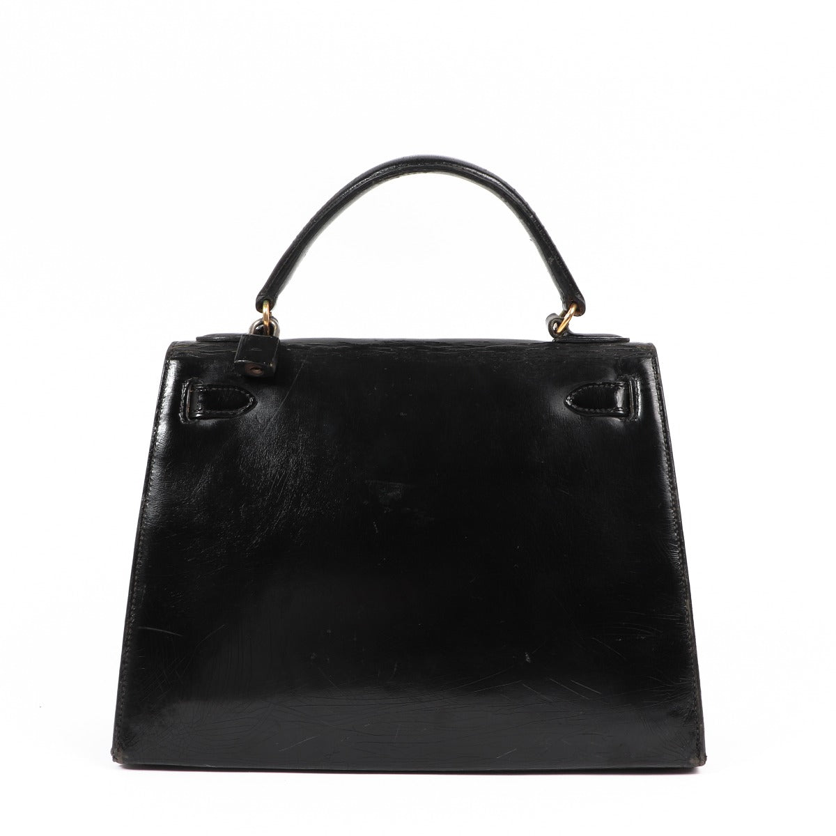 Hermès Vintage Kelly 28 Black Patent Leather Gold Hareware