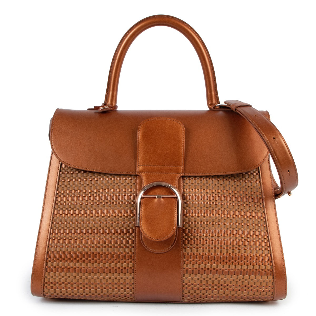 Shop safe online at Labellov in Antwerp this 100% authentic second hand Delvaux Bronze Toile De Cuir GM Brillant