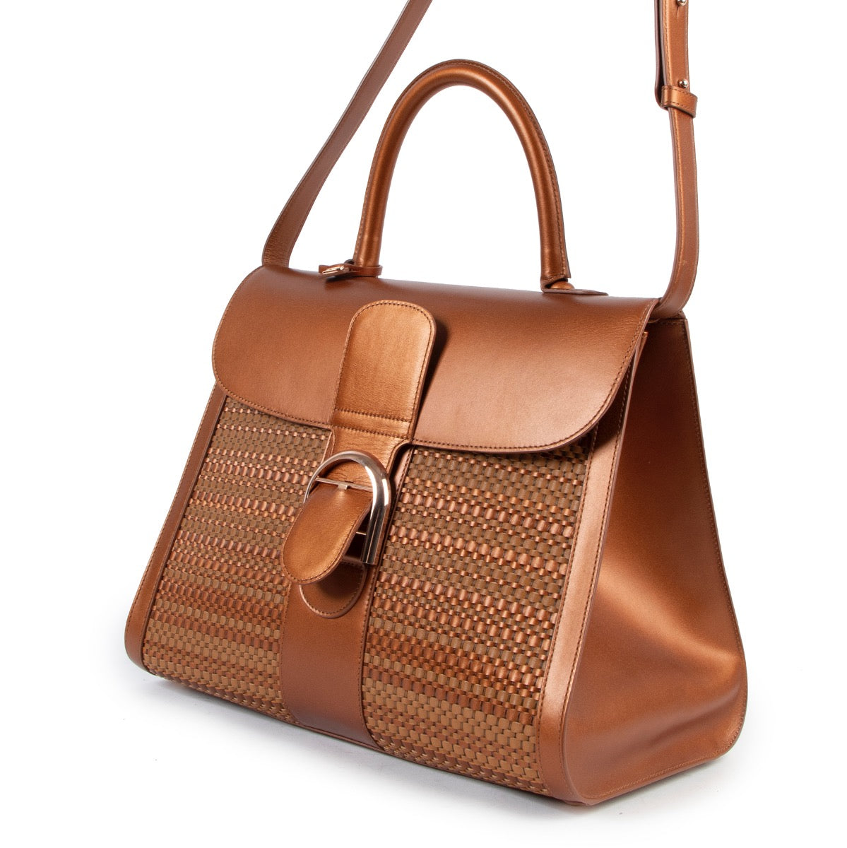 Shop safe online at Labellov in Antwerp this 100% authentic second hand Delvaux Bronze Toile De Cuir GM Brillant