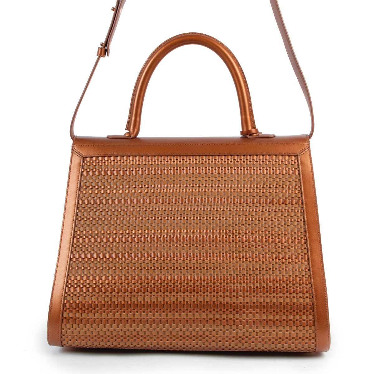 Shop safe online at Labellov in Antwerp this 100% authentic second hand Delvaux Bronze Toile De Cuir GM Brillant