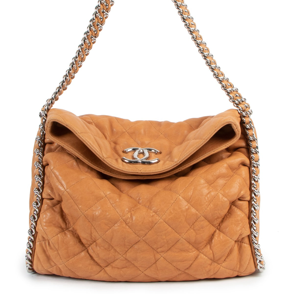 Chanel Honey Beige Quilted Washed Lambskin Chain Around Hobo Bag