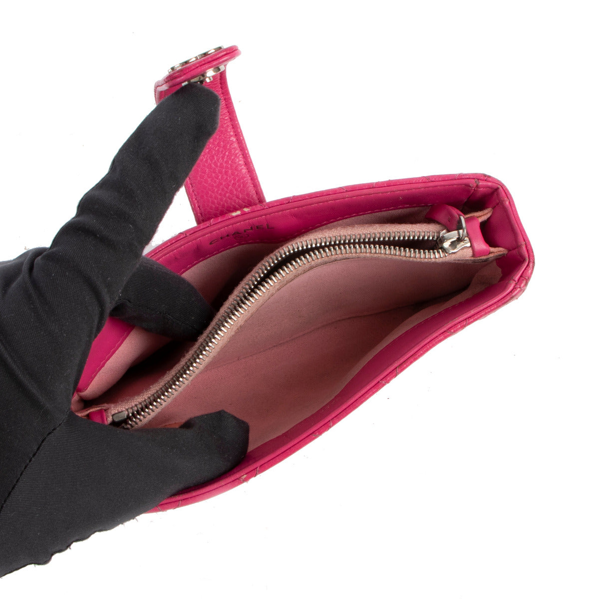 Chanel Pink Quilted Caviar Mini Phone Holder Clutch Pouch