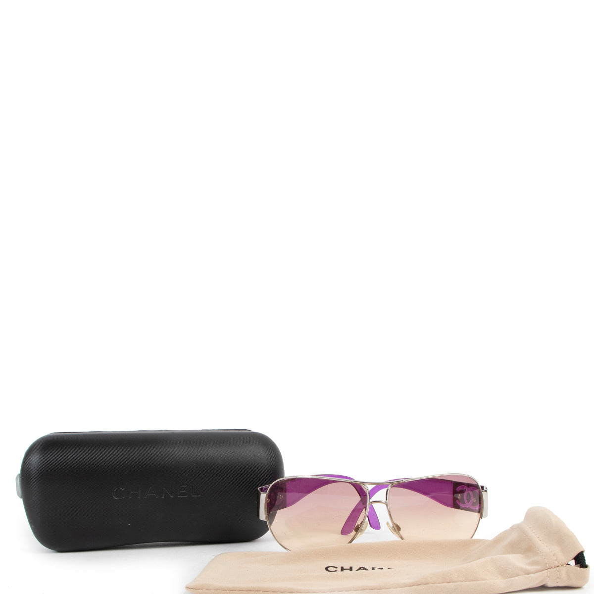 Chanel Paarse Frame CC Logo Wrap Aviator Zonnebril