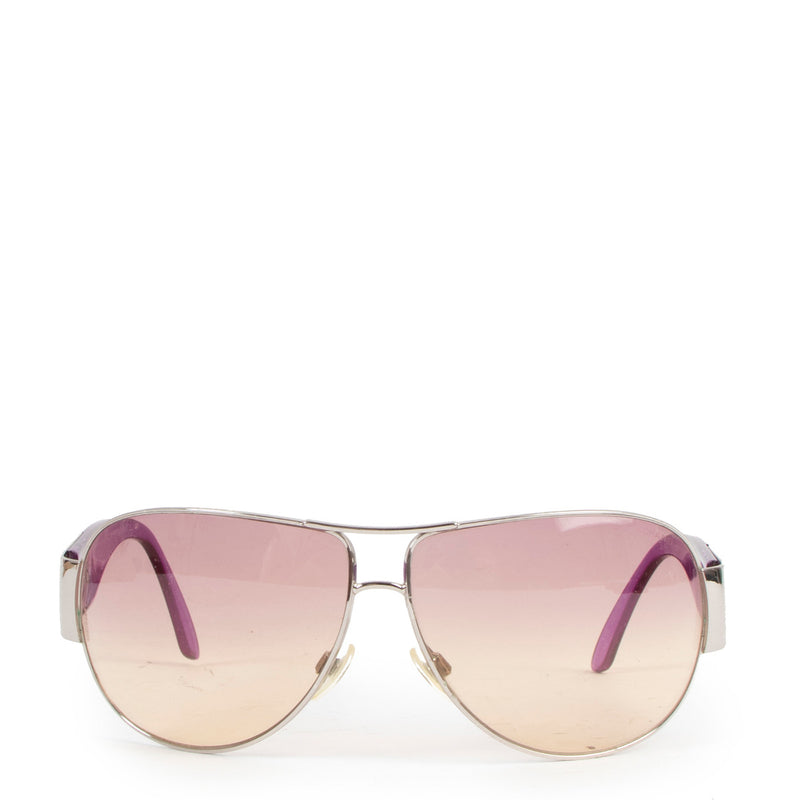 Chanel Paarse Frame CC Logo Wrap Aviator Zonnebril