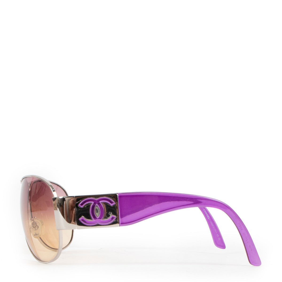 Chanel Paarse Frame CC Logo Wrap Aviator Zonnebril