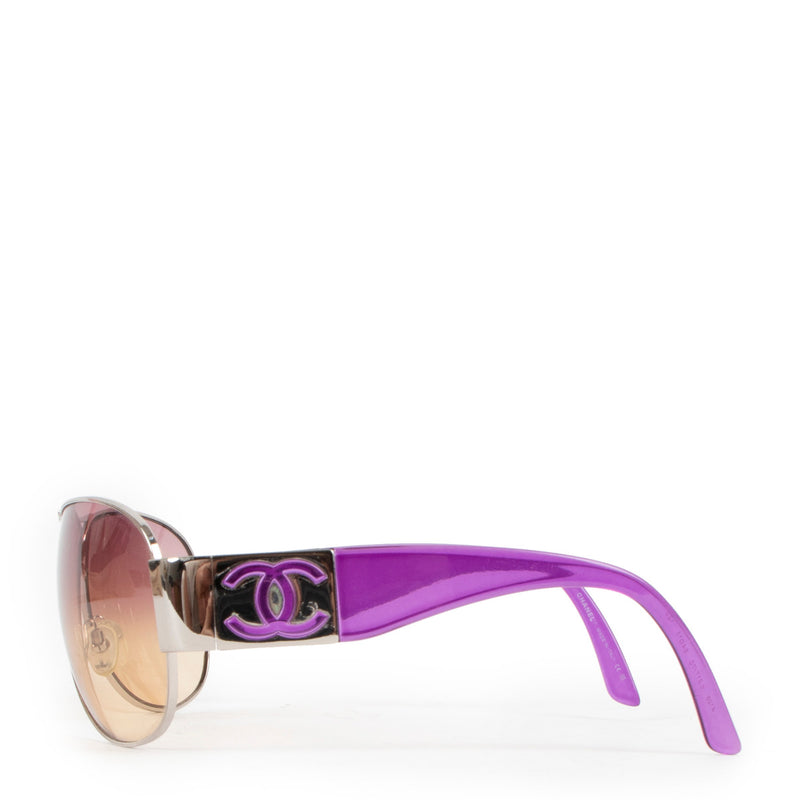 Chanel Paarse Frame CC Logo Wrap Aviator Zonnebril