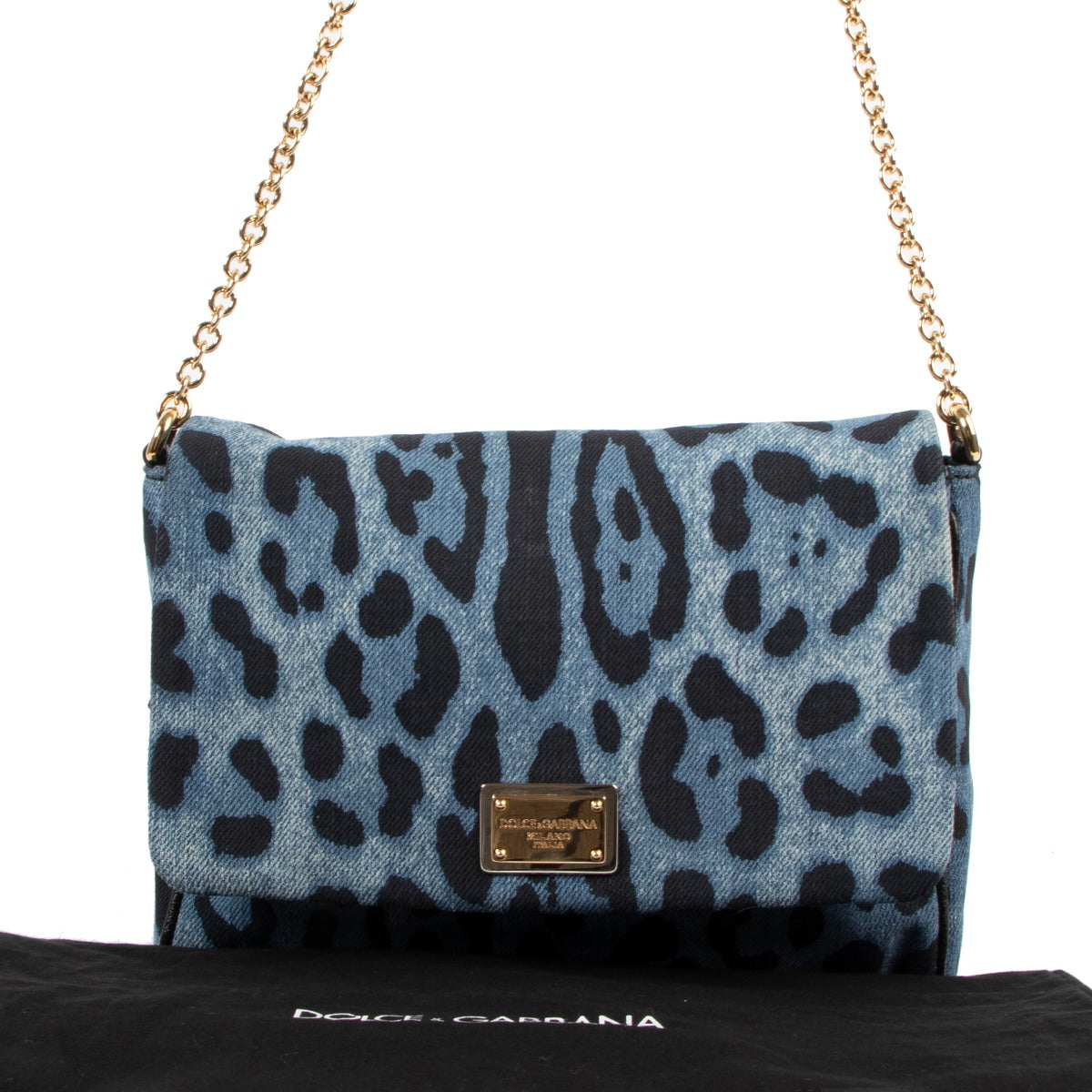 Dolce & Gabbana Blue Leopard Denim Miss Martini Crossbody Bag
