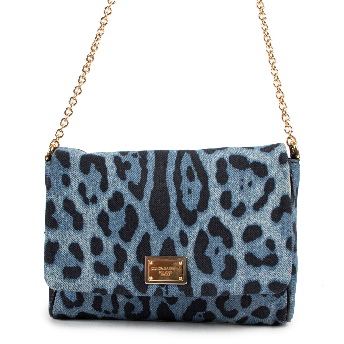 Dolce & Gabbana Blue Leopard Denim Miss Martini Crossbody Bag