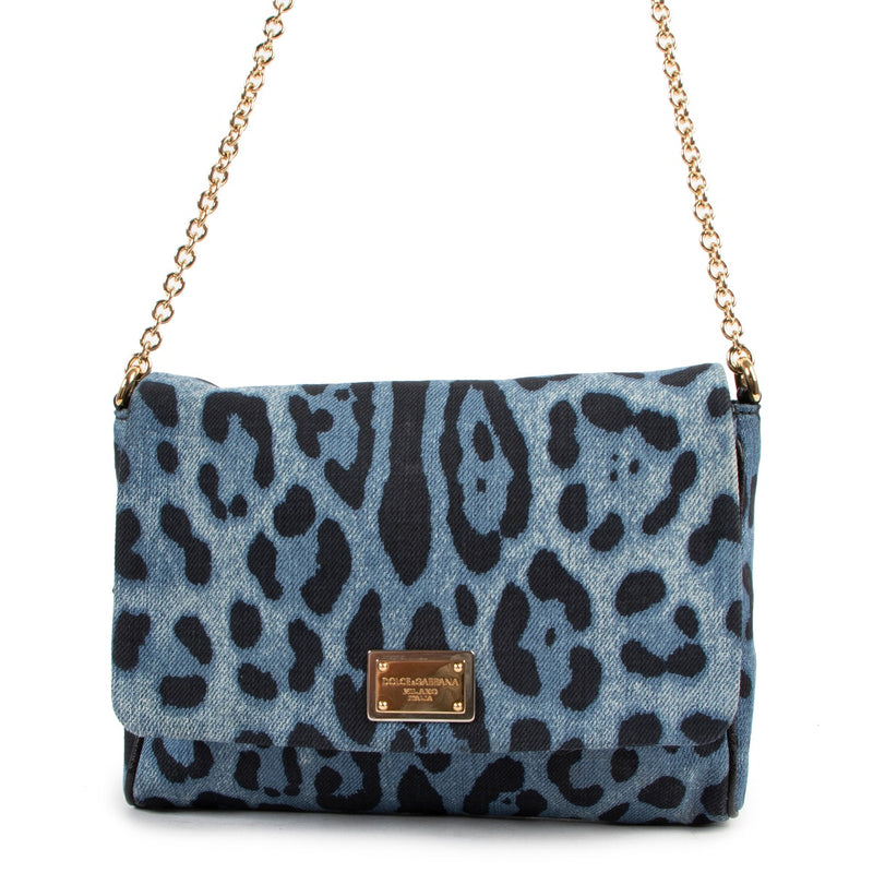 Dolce & Gabbana Blue Leopard Denim Miss Martini Crossbody Bag