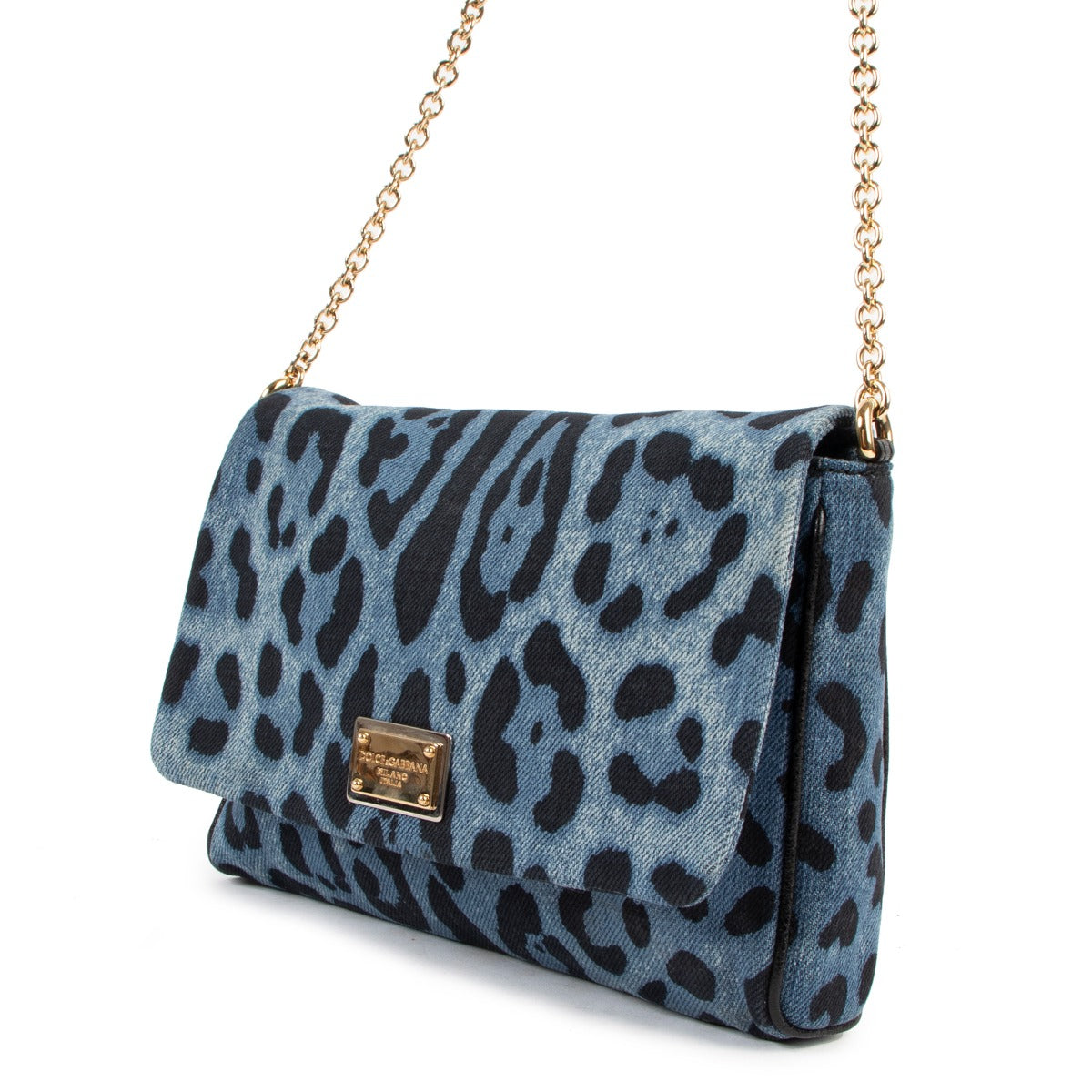 Dolce & Gabbana Blue Leopard Denim Miss Martini Crossbody Bag
