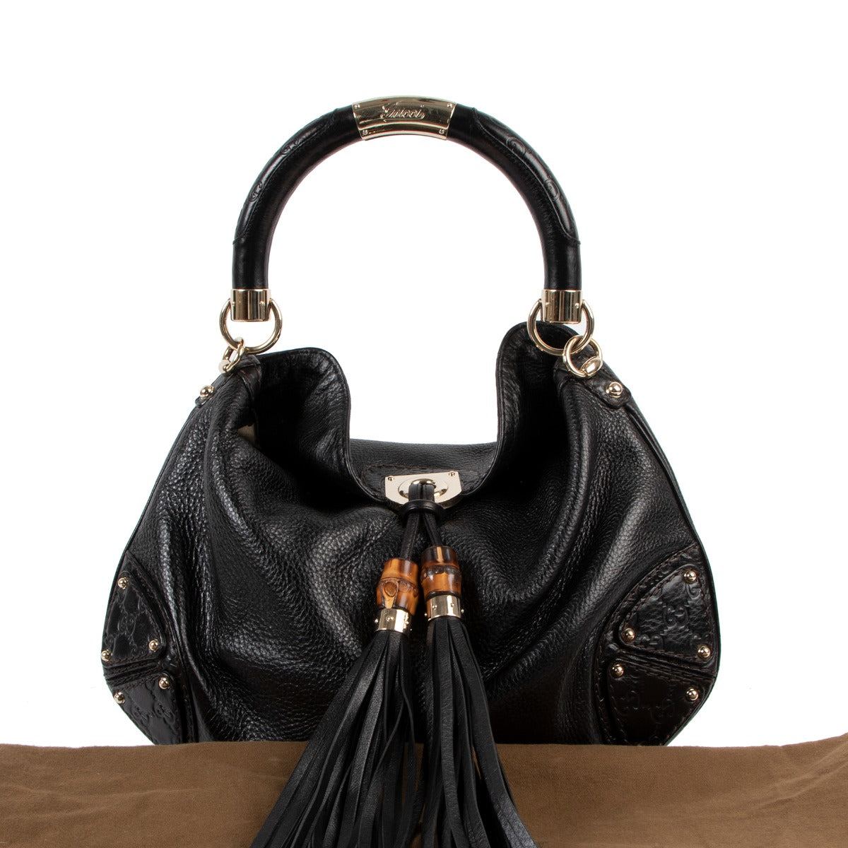 Gucci Black Guccissima Indy Medium Top Handle Bag