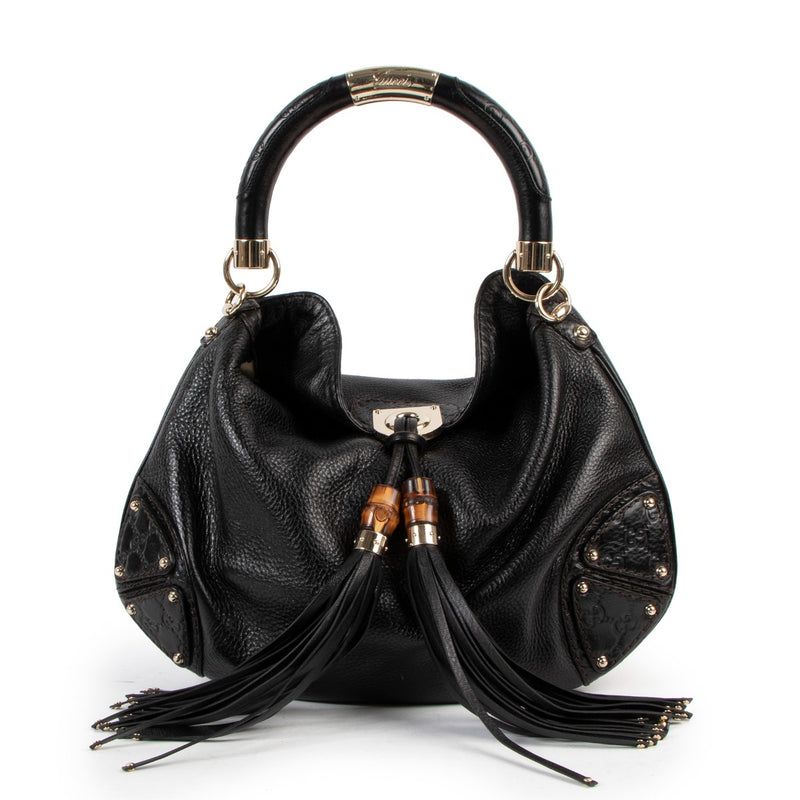 Gucci Black Guccissima Indy Medium Top Handle Bag