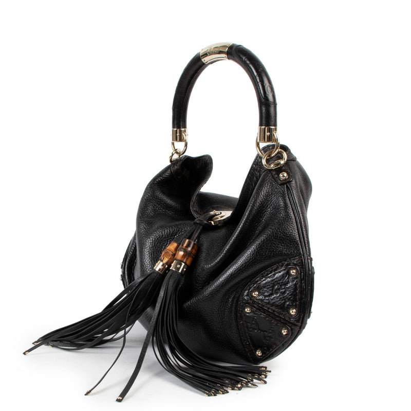 Gucci Black Guccissima Indy Medium Top Handle Bag