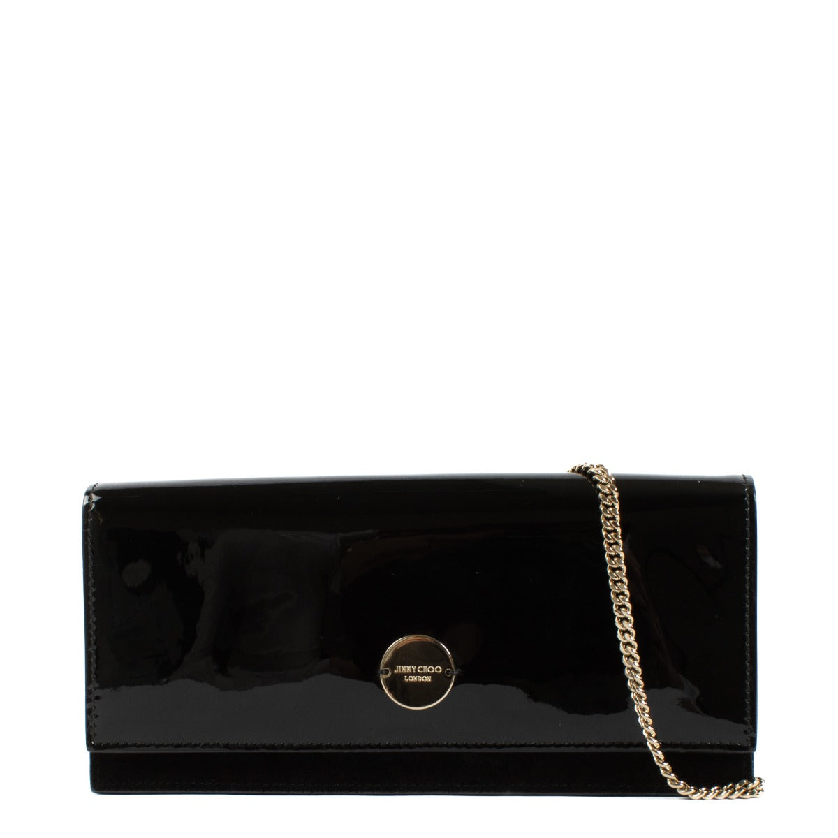 Jimmy Choo Black Patent Leather Fie Chain Clutch