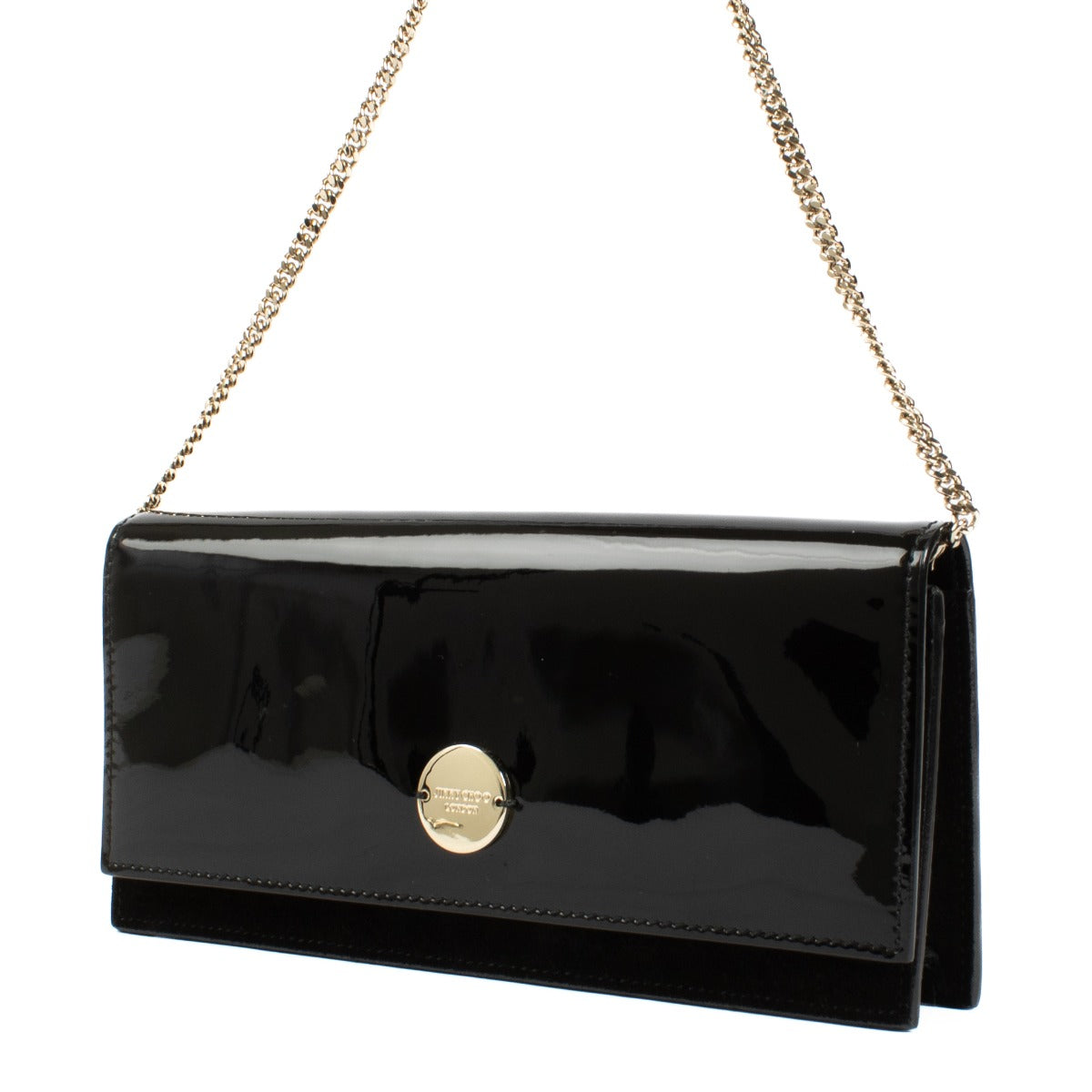 Jimmy Choo Black Patent Leather Fie Chain Clutch