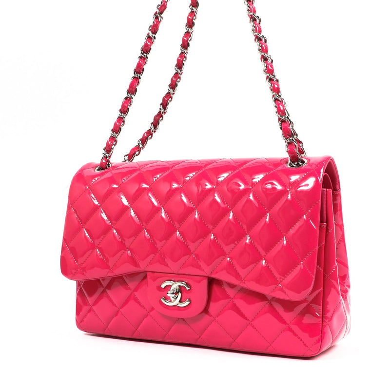 Chanel Pink Patent Leather Jumbo Large Classic Flap Bag