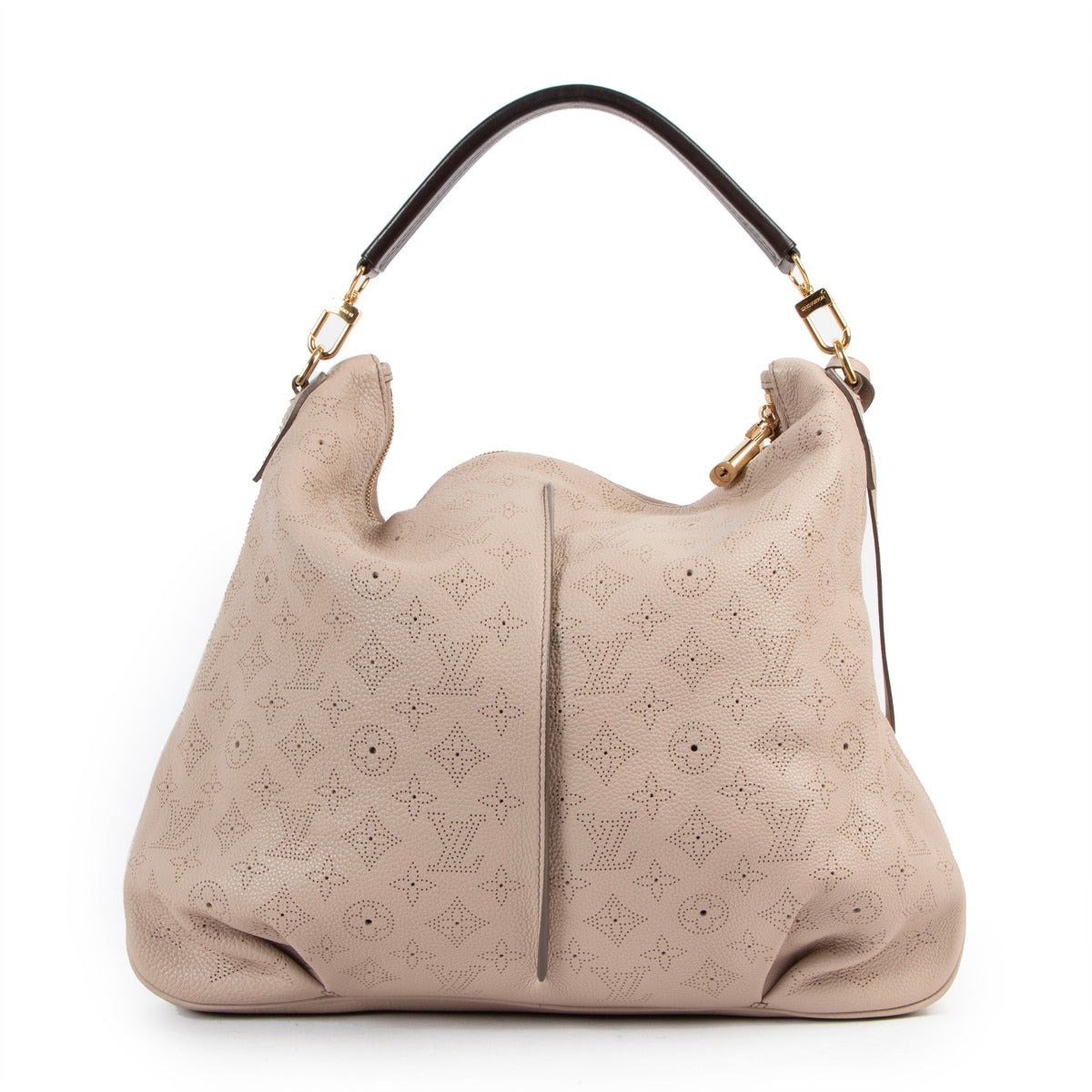 Buy online an authentic second hand Louis Vuitton pink Mahina Selene Perforated Monogram MM shoulder bag in good condition at Labellov in Antwerp.