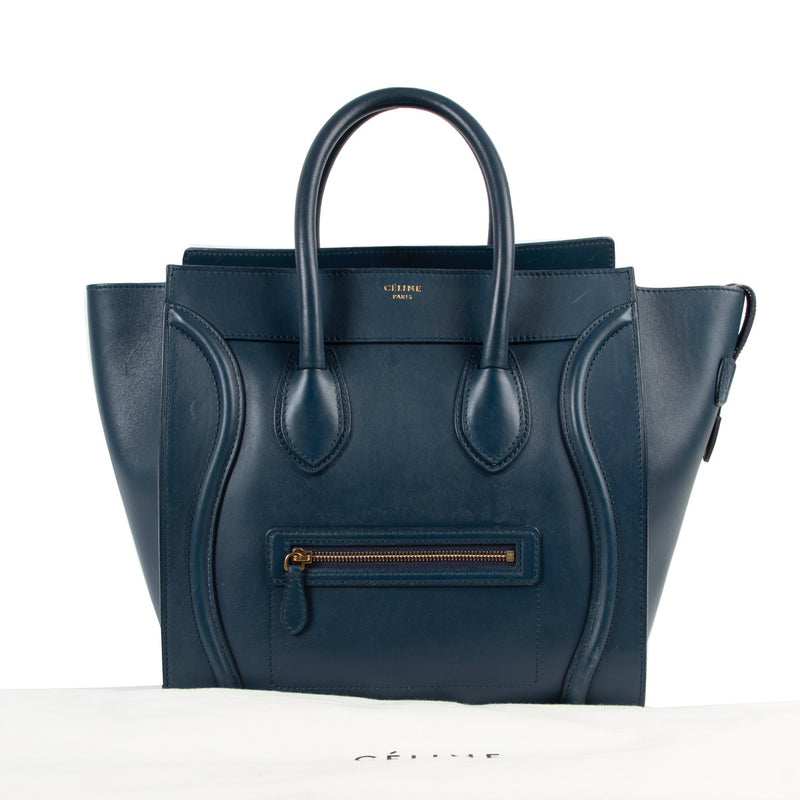 Buy an authentic second hand Celine Blue Leather Mini Luggage Top Handle in very good condition at Labellov