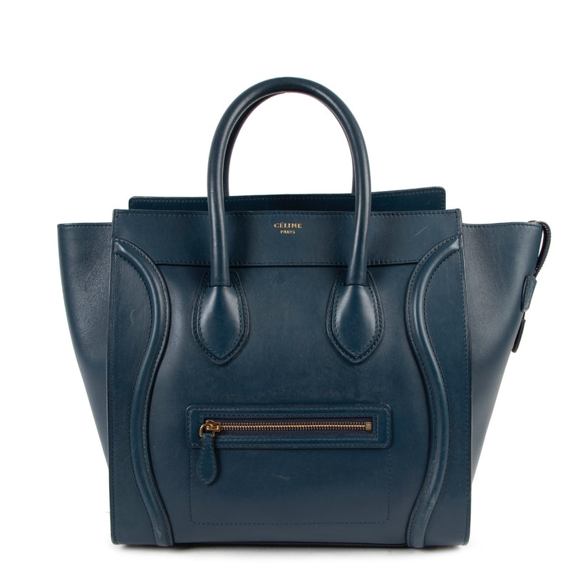 Buy an authentic second hand Celine Blue Leather Mini Luggage Top Handle in very good condition at Labellov