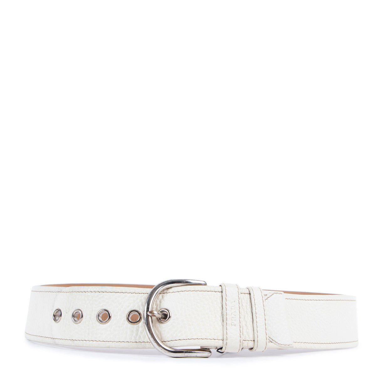 Prada White Grained Leather Belt - Size 36