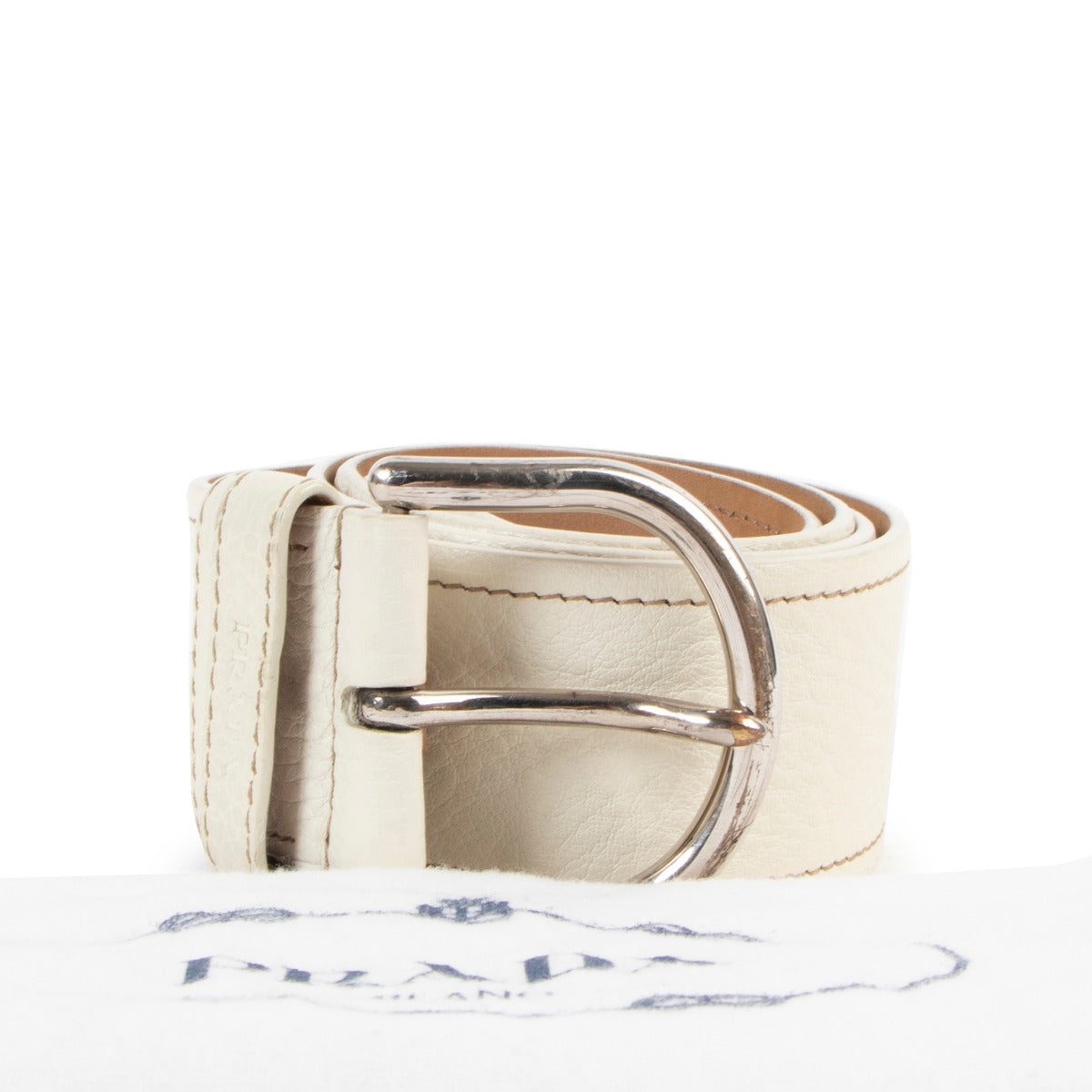 Prada White Grained Leather Belt - Size 90